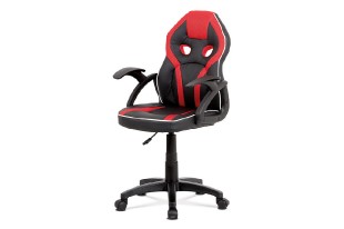 Kancelářská židle, černá ekokůže+červená MESH, výškově nast, plast kříž KA-N664 RED